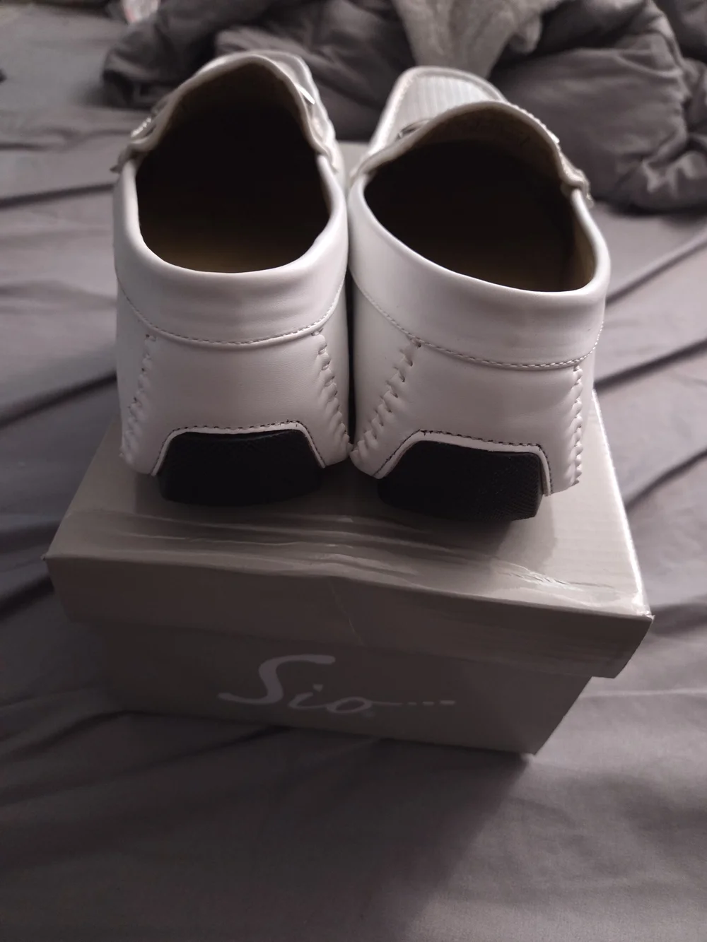 Men's White Slip-On Driving Loafers with Metal Bit